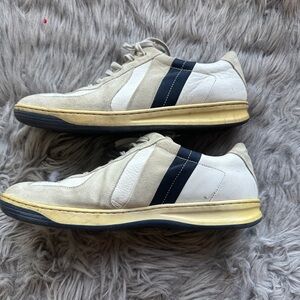 Coach Men's White and Navy Stripe Leather & Suede Sneakers - sz 11.5
